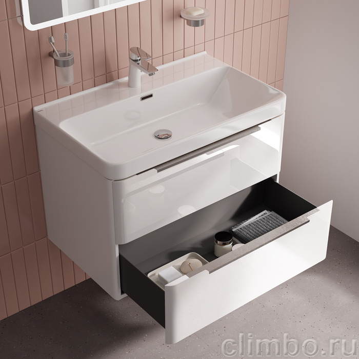Тумба с умывальником, подвесная, 80 см, белый, Клауд Икс (Cloud X), IDDIS, CLX80W0i95K подходит умыв. 0178000i28 — фото, детали конструкции